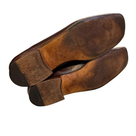 Prada Mens Classic Brown Leather Slip On Shoes